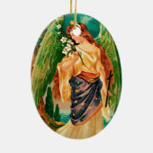 Engel mit Blumenzweig Keramikornament (Hinten)