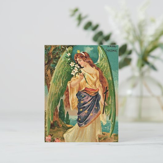 Engel mit Blumenzweig Postkarte (Stehend Vorderseite)