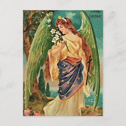 Engel mit Blumenzweig Postkarte (Vorderseite)