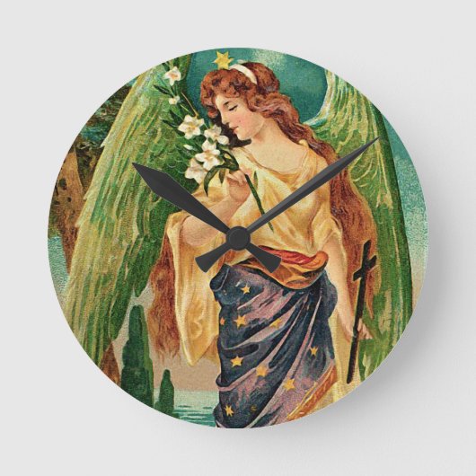 Engel mit Blumenzweig Runde Wanduhr (Vorderseite)