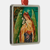 Engel mit Blumenzweig Silbernes Ornament (Rechts)