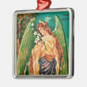 Engel mit Blumenzweig Silbernes Ornament (Links)
