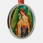 Engel mit Blumenzweig Silbernes Ornament (Rechts)
