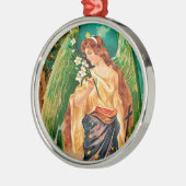 Engel mit Blumenzweig Silbernes Ornament (Links)