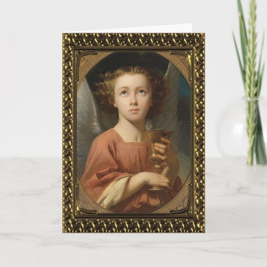 Engel mit Chalise - Vintage Kunstkarte Feiertagskarte (Vorderseite)