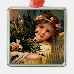 Engel mit einem Armvoll Weihnachtsgrün Ornament Aus Metall