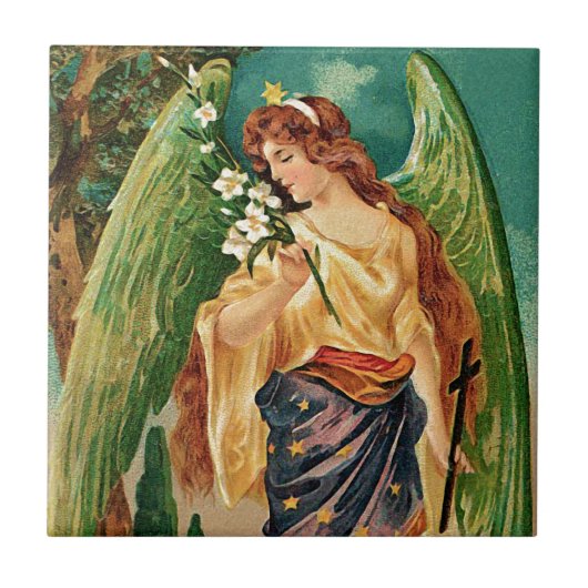 Engel mit einem Blumenzweig Fliese (Vorderseite)