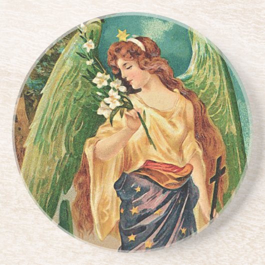 Engel mit einem Blumenzweig Sandstein Untersetzer (Vorne)