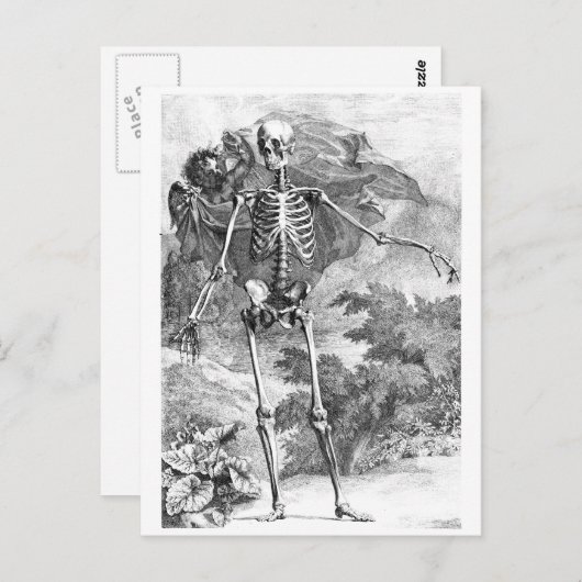 Engel mit einem stehenden Skelett Postkarte (Vorne/Hinten)