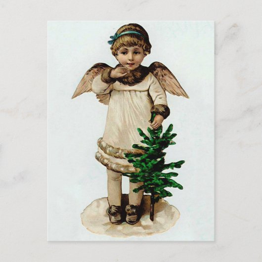 Engel mit einem Weihnachtsbaum Feiertagspostkarte (Vorderseite)