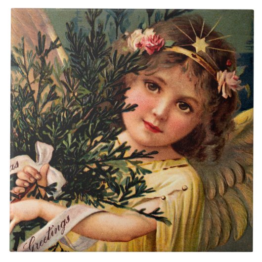 Engel mit einer Armlehne der Weihnachtsgrün Fliese (Vorderseite)