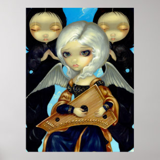 Engel mit einer gotischen Psaltery ART PRINT-Märch Poster