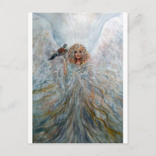 Engel mit Falken für das Glück Postkarte