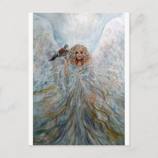 Engel mit Falken für das Glück Postkarte (Vorderseite)
