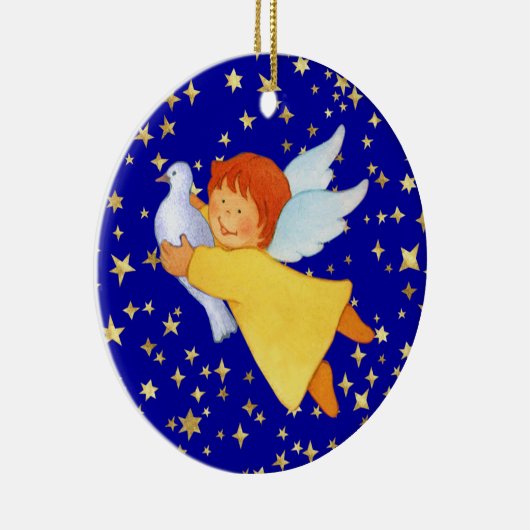 Engel mit Friedenstaube Keramikornament (Rechts)