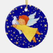 Engel mit Friedenstaube Keramikornament (Vorne)