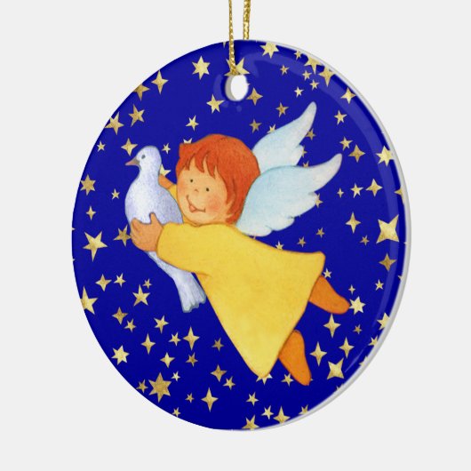 Engel mit Friedenstaube Keramikornament (Links)