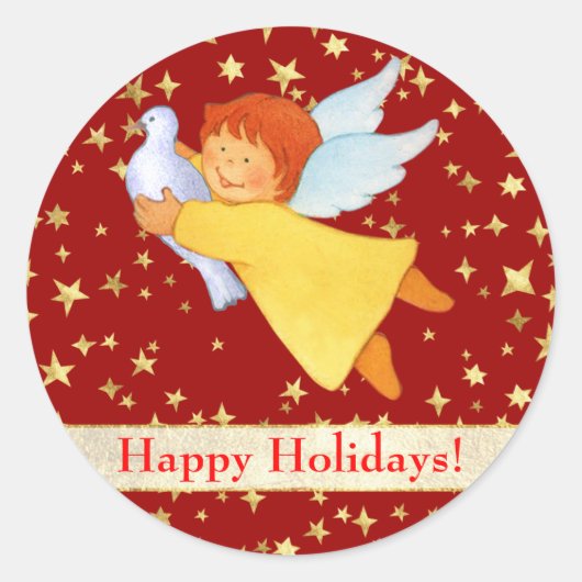 Engel mit Friedenstaube Runder Aufkleber (Vorderseite)
