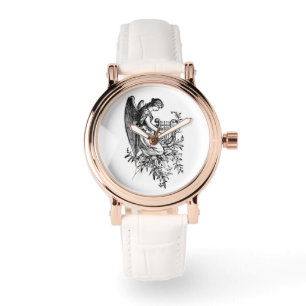 Engel mit Harfe und Flora Armbanduhr