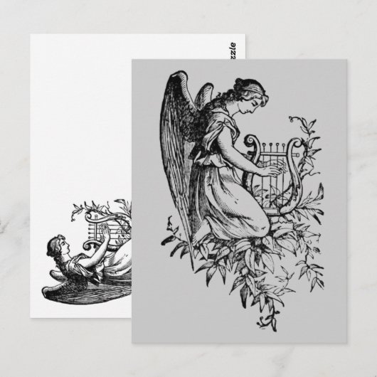 Engel mit Harfe und Flora Postkarte (Vorne/Hinten)