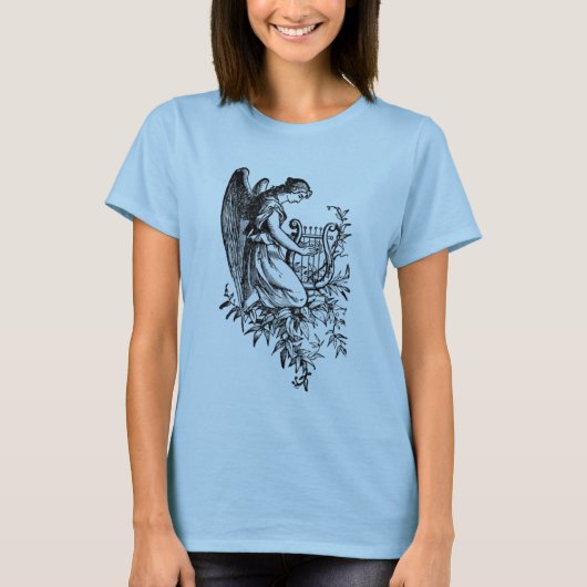 Engel mit Harfe und Flora T-Shirt (Vorderseite)