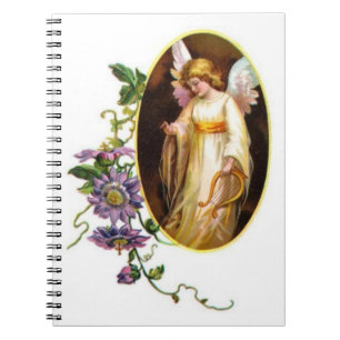 Engel mit Harfen-und Clematis-Blumen Notizblock
