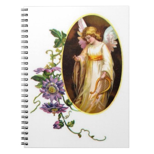 Engel mit Harfen-und Clematis-Blumen Notizblock (Vorderseite)