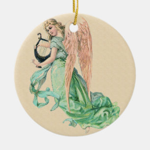 Engel mit Harfenwein Keramikornament