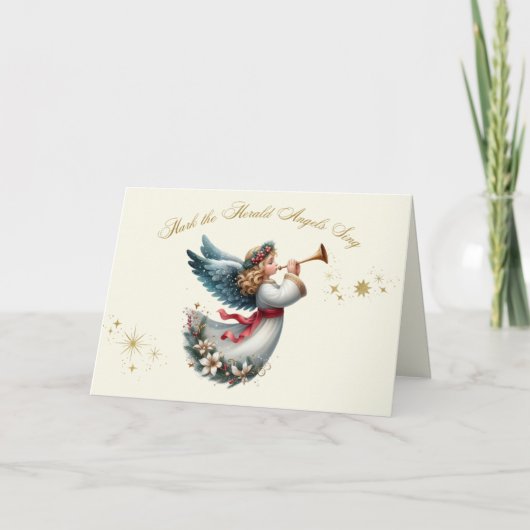 Engel mit Horn-Weihnachtskarte Feiertagskarte (Vorderseite)