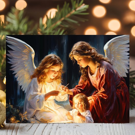 Engel mit Kinderkrippe Weihnachten