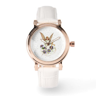 Engel mit Kreuz und Clematika Blume beobachten Armbanduhr