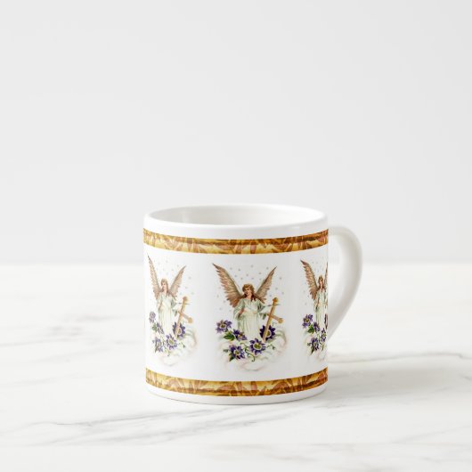 Engel mit Kreuz- und Clematika-Blume Espressotasse (Vorderseite Rechts)