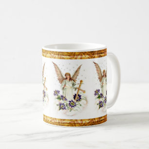 Engel mit Kreuz- und Clematika-Blume Kaffeetasse