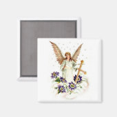 Engel mit Kreuz- und Clematika-Blume Magnet (Vorderseite/Rückseite)