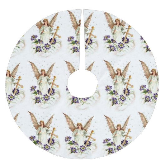 Engel mit Kreuz- und Clematika-Blume Polyester Weihnachtsbaumdecke (Vorderseite)