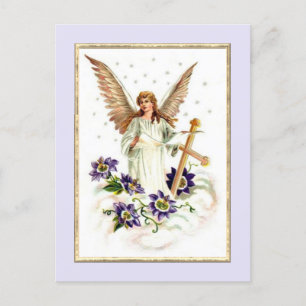 Engel mit Kreuz- und Clematika-Blume Postkarte