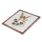 Engel mit Kreuz- und Clematitis-Blume Keramik Tile Fliese (Seite)