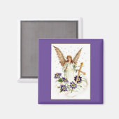 Engel mit Kreuz und Clematitis Blume Magnet (Vorderseite/Rückseite)