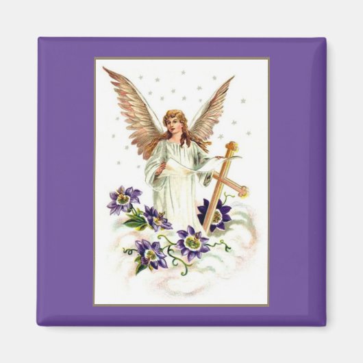 Engel mit Kreuz und Clematitis Blume Magnet (Vorne)