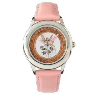 Engel mit Kreuz und Klematisblumen  Armbanduhr