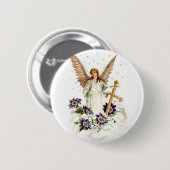 Engel mit Kreuz und Klematisblumen Button (Vorne & Hinten)