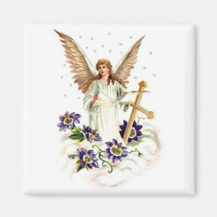 Engel mit Kreuz und Klematisblumen Magnet