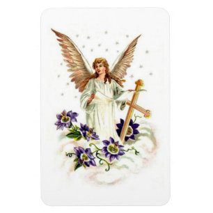 Engel mit Kreuz und Klematisblumen  Magnet