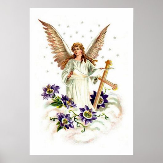 Engel mit Kreuz und Klematisblumen  Poster (Vorne)