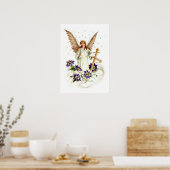 Engel mit Kreuz und Klematisblumen  Poster (Küche)