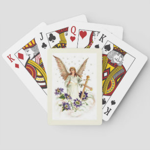 Engel mit Kreuz und Klematisblumen  Spielkarten