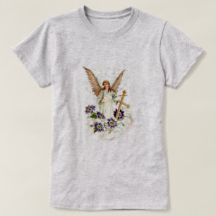 Engel mit Kreuz und Klematisblumen T-Shirt