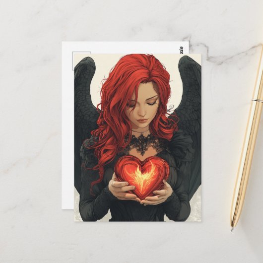 Engel mit leuchtendem Herzen Postkarte (Vorderseite/Rückseite Beispiel)
