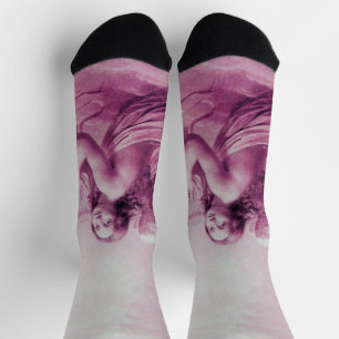 ENGEL MIT LYRA ÜBER DEN WOLKEN Rosa Socken