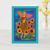 Engel mit Orange Tabby Cat und Sonnenblumen Karte (Gelbe Blume)